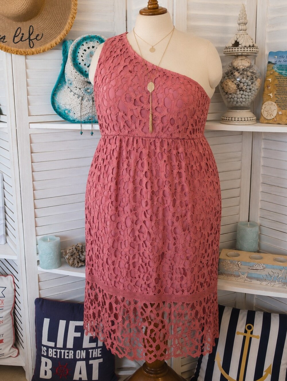 Boohoo Plus Crochet Lace One Shoulder Midi Dress Rose Size 28 NWT Wedding Party